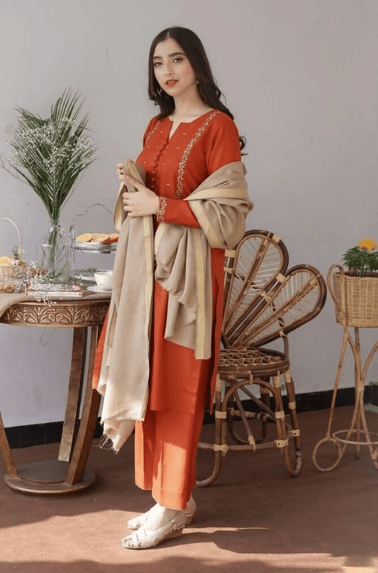 Embroidered Dhanak Unstitched 3PC Set | FS3018 - Bint Ayesha