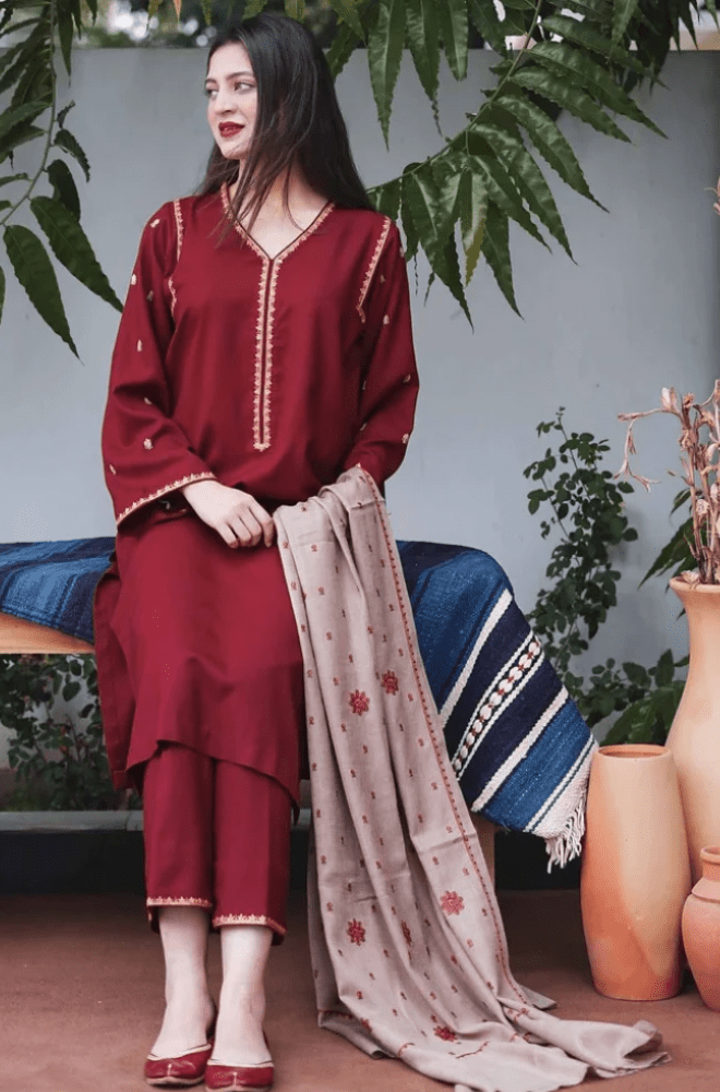 Embroidered Dhanak Unstitched 3PC Set | FS3023 - Bint Ayesha