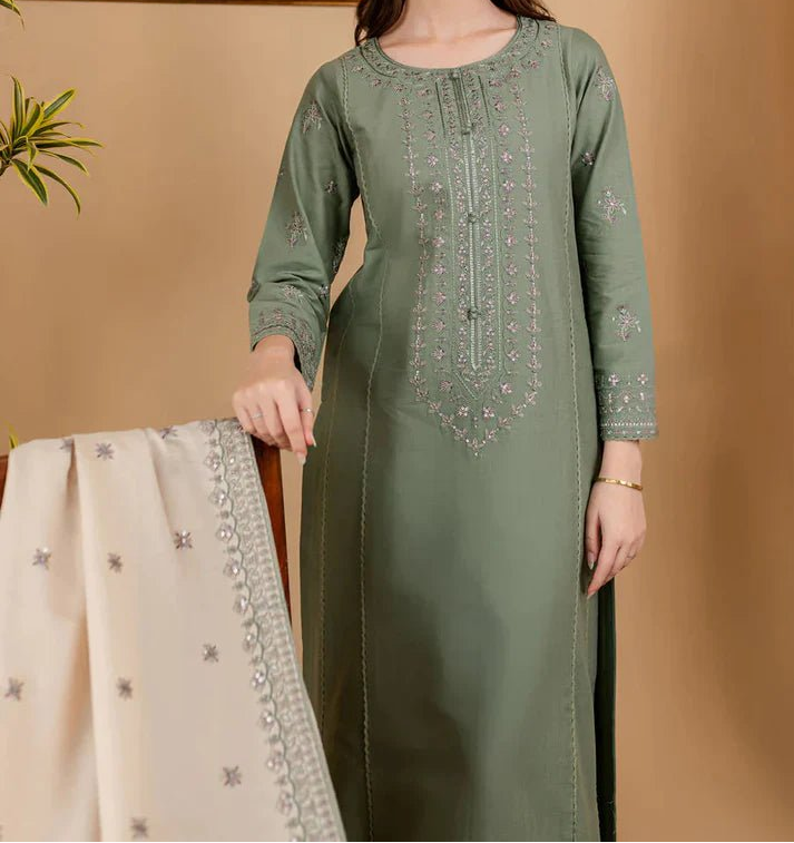 Embroidered Dhanak Unstitched 3PC Set | FS3081 - Bint Ayesha