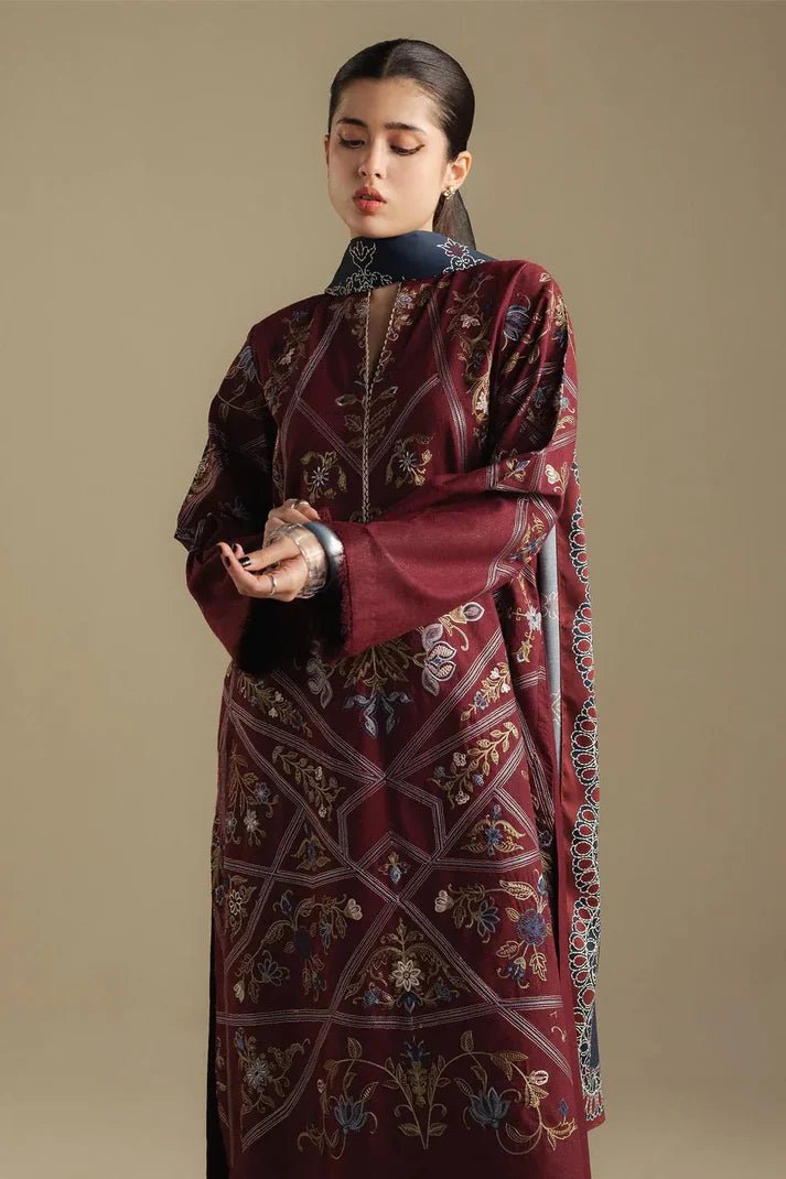 Embroidered Dhanak Unstitched 3PC Set | FS3116 - Bint Ayesha