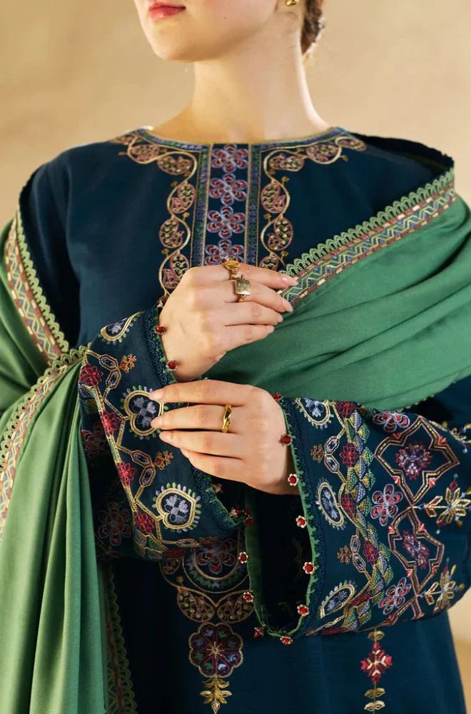 Embroidered Dhanak Unstitched 3PC Set | FS3034 - Bint Ayesha