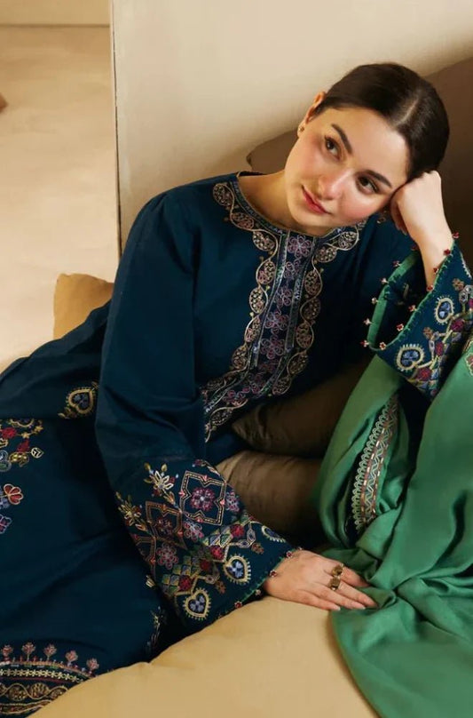 Embroidered Dhanak Unstitched 3PC Set | FS3034 - Bint Ayesha