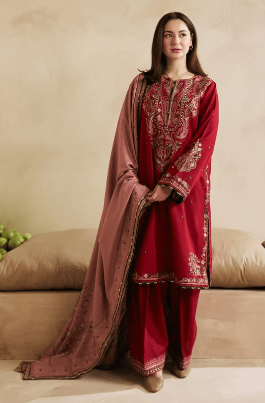 Embroidered Dhanak Unstitched 3PC Set | FS3035 - Bint Ayesha