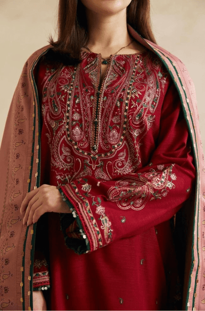 Embroidered Dhanak Unstitched 3PC Set | FS3035 - Bint Ayesha