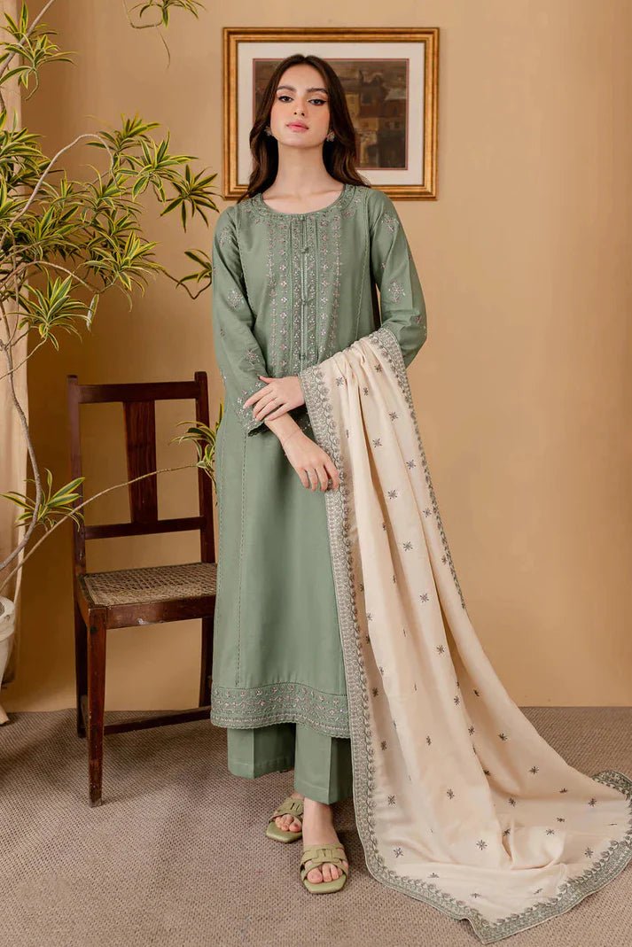 Embroidered Dhanak Unstitched 3PC Set | FS3081 - Bint Ayesha