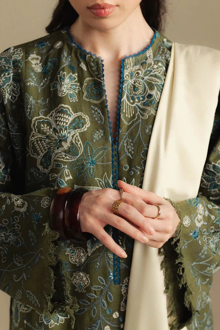 Embroidered Dhanak Unstitched 3PC Set | FS3118 - Bint Ayesha