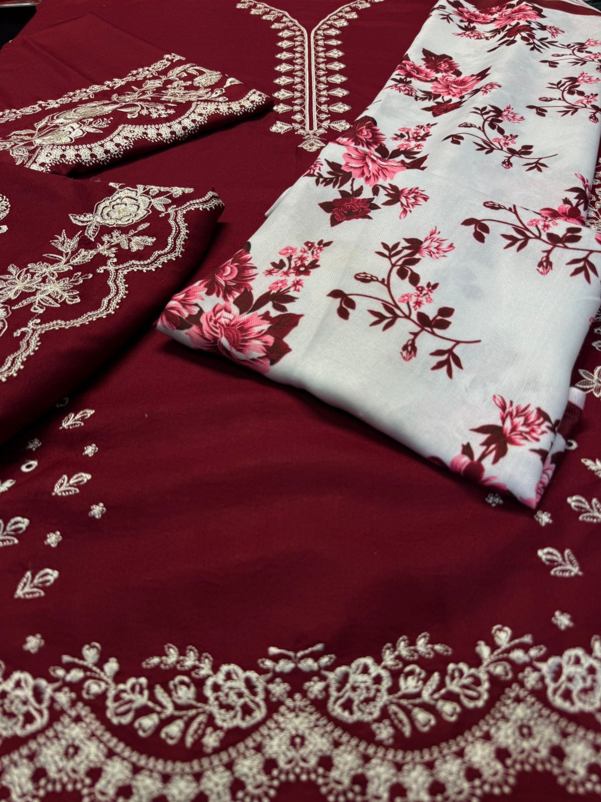 Embroidered Dhanak Unstitched 3PC Set | IIC - 3012 - Bint Ayesha