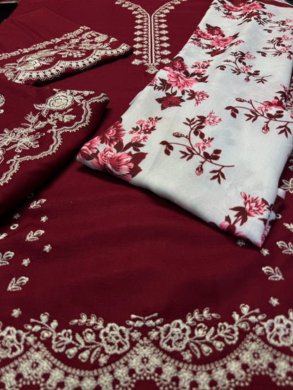 Embroidered Dhanak Unstitched 3PC Set | IIC - 3012 - Bint Ayesha